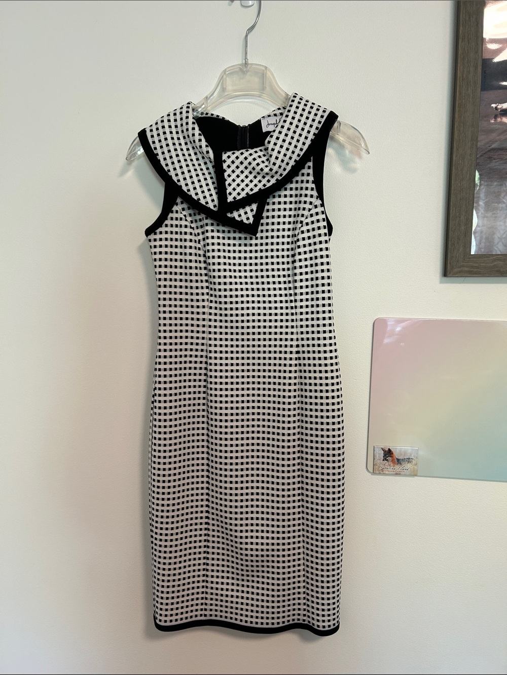 Joseph Ribkoff Black and White Checked Midi Dress Size 2